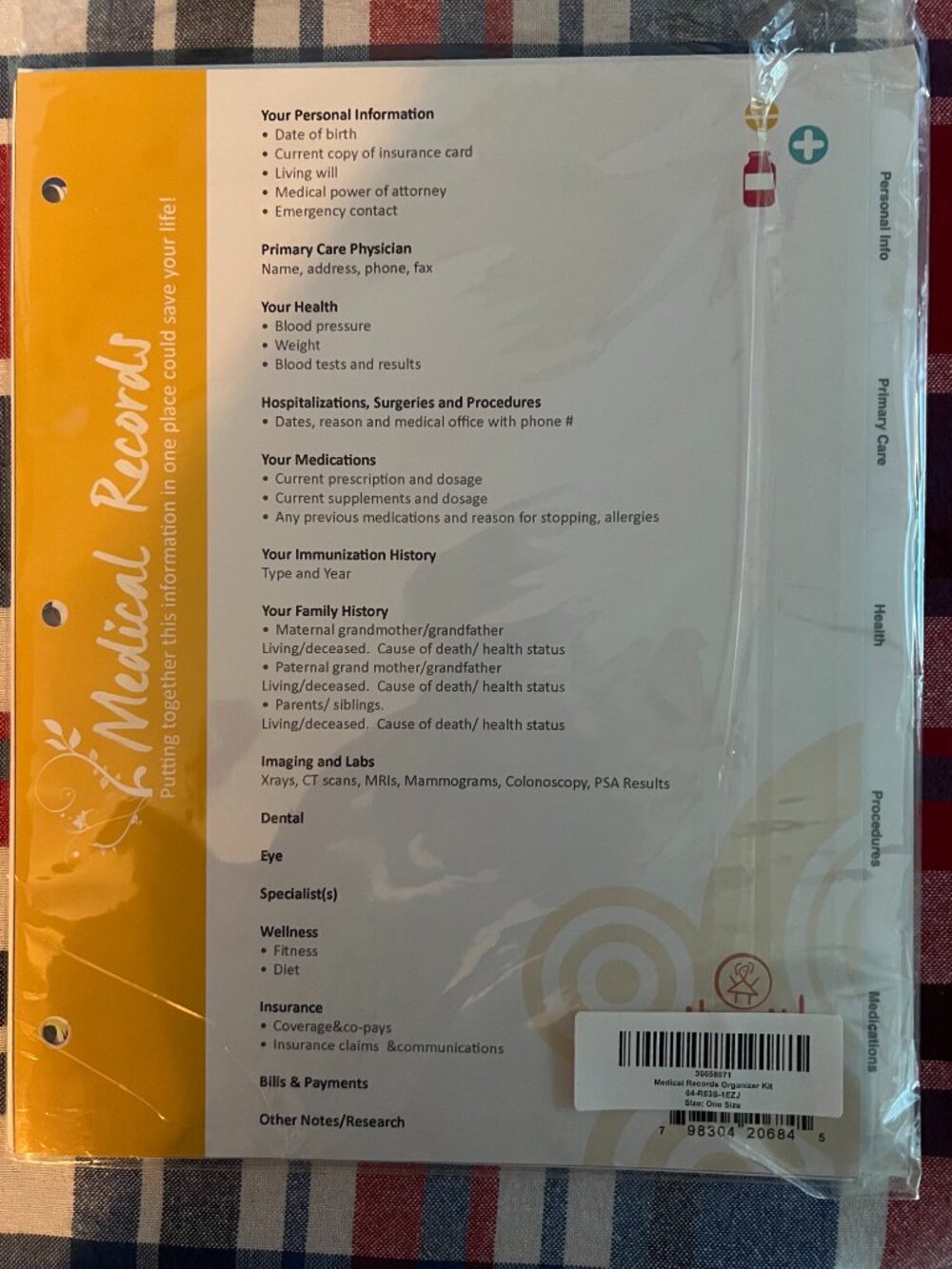 NEW Medical Records Organizer Kit Binder Dividers Tabs Personal Health Info